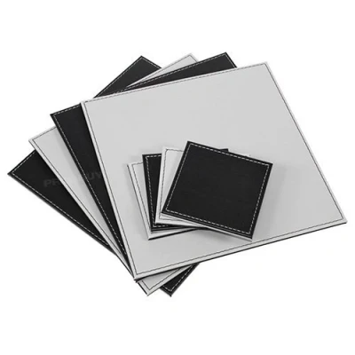 Image of Set of 4 Reversible Black &amp; Grey Faux Leather Placemats Coasters