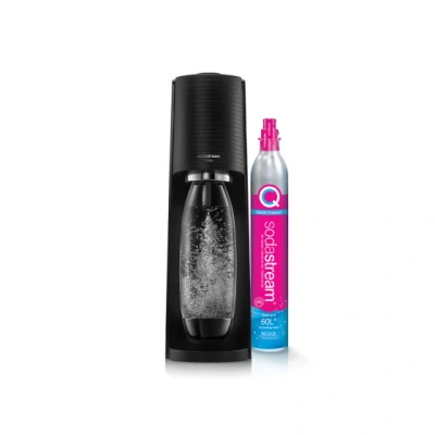 Image of SodaStream Terra Sparkling Water Maker, Machine &amp; 1L Fizzy Bottle, Retro Drinks Maker w. BPA Free Bottle Quick Connect Co2 Gas for Home Carbonated Black