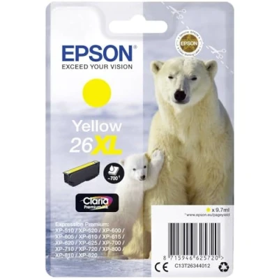Image of Epson 26XL Polar Bear Yellow High Yield Genuine, Claria Premium Ink Cartridge