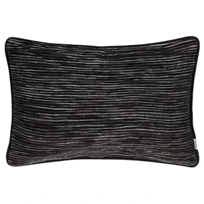 Image of Yard Cove Ribbed Feather Filled Cushion Black Cotton Size 35 cm x 50