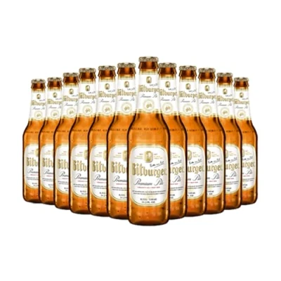 Image of Bitburger Pilsner Premium German Lager 330ml Bottles 4.8% ABV (12 Pack) Beer Gifts for Men, Birthday Men and Women, Beers Lagers Offers Gift Pack Alcohol Set