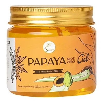 Image of SVATV Papaya Aloe Vera Gel Wrinkle reduction Exfoliate the Skin Helps in Problems Paraben &amp; Sulfate Free 200g 7.05 Oz 0.44 Lbs