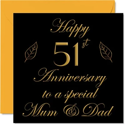 Image of Special 51st Anniversary Card for Dad Mum Parents &amp; Happy 51 Wedding Cards from Son Daughter Family, 145mm x Greeting Fifty First Anniversaries