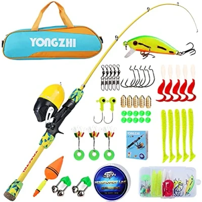 Image of Sougayilang Kids Fishing Rods,Portable Telescopic Rod and Reel Combo, with Line Lures Spincast Tackle Bag for Youth, Girls Boys Traveling Kid Pole Y