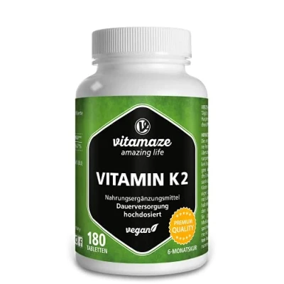 Image of Vitamin K2 MK 7 200 mcg Vegan &amp; High Strength Menaquinone, 180 Tablets for 6 Months, German Quality, Natural Organic Supplement Without Additives
