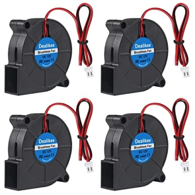 Image of Dealikee 4Pcs 5015 Blower Fan 12V, 3D Printer 12 Volt Fans Turbine Turbo Dual Ball Bearing, Brushless Cooling 50mmx15mm 2PIN.