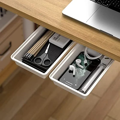 Image of Hidden Under Table Desk Drawer Storage Organizer 2 Pack,Self Adhesive Office Desktop Pencil Tray Drawer,Under for Kitchen