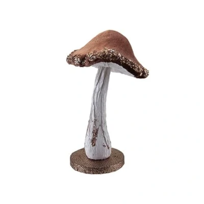 Image of PMS 25cm Dark Brown Velvet Mushroom Decoration Christmas and Autumn Decorative Ornament Décor for Home, Living Room
