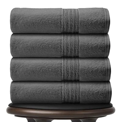 Image of GC GAVENO CAVAILIA 450 GSM Bath Towels Set of 4, 70X120 Cm Large, Lightweight Quick Dry Egyptian Cotton Towel, Hotel Quality Bathroom Towels, Charcoal