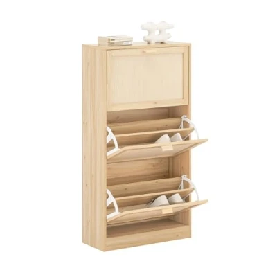 Image of SoBuy FSR159 N, 3 Flip drawers Shoe Cabinet Rack Storage Cupboard Organizer, W60 x D24 H118cm