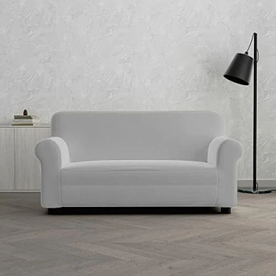 Image of Italian Bed Linen Dahlia elastic sofa cover, Light Grey, 2 PLACES