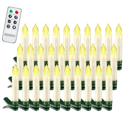 Image of MONZANA® 30x Battery Operated LED Christmas Tree Candle Lights Realistic Warm White Candles Pack Remote Control Wireless Dimmable Timer Clip On Decorations