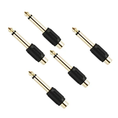 Image of 6.35mm (1/4 inch) Mono Jack plug to RCA Phono Socket Gold Adaptors (Pack of 5)