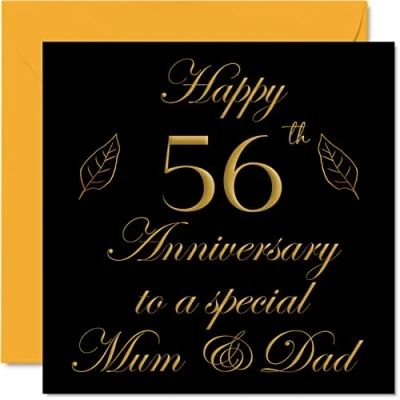 Image of Special 56th Anniversary Card for Dad Mum Parents &amp; Happy 56 Wedding Cards from Son Daughter Family, 145mm x Greeting Fifty Sixth Anniversaries