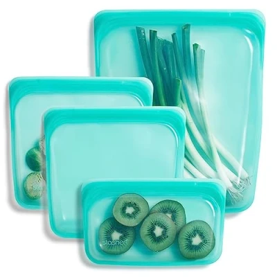 Image of Stasher Multipack (Aqua) Pack of 4 Reusable Freezer Bags in 3x Different Sizes Silicone Zip Loc Bag For Travel and Food Storage