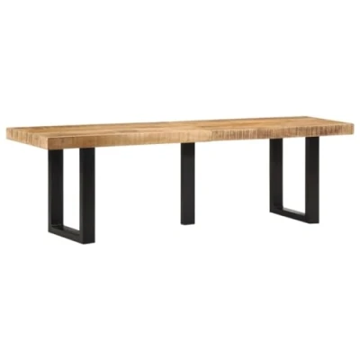 Image of vidaXL Bench 160cm Brown with Black U Shaped Steel Legs Solid Rough Mango Wood Seat Industrial Style for Hallway/Living Room