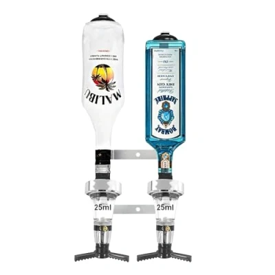 Image of Great British Barware, 2 Bottle Alcohol Spirit Measure Drink Dispenser Includes Traditional Optic (Chrome, 25ml) Made in England, Government Stamped, and Perfect for Commercial Home Bars
