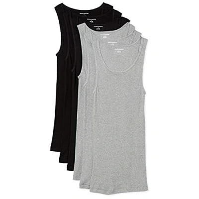Image of Amazon Essentials Men&#039;s Tank Vests, Pack of 6, Black/Grey Heather, L