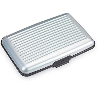 Image of easylife lifestyle solutions Aluma Credit Card Holder Lightweight, Durable, Waterproof, Resin Interior, RFID Scan Proof Wallet From Protecting Up To 12 Cards In Striped Silver