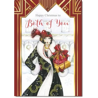 Image of doodlecards To Both of You Christmas Card Lady with Parcels Medium Size for Plain Envelope