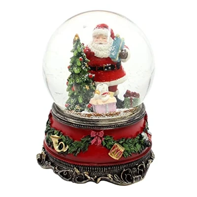 Image of Dekohelden24 Large Snow Globe, Santa Claus with Dog and Gifts, Sound, on Elaborately Decorated Base, Dimensions (L x W H): 10 14 cm, Ball Diameter cm