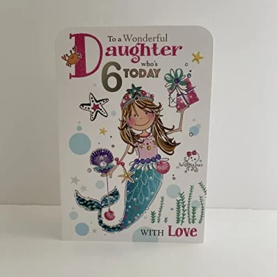Image of Jonny Javelin Wonderful Daughter Age 6 Who&#039;s Today Birthday Card Mermaid