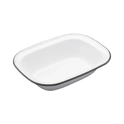 Image of KitchenCraft LNENOBPIE22 Living Nostalgia Oblong Enamel Pie Dish, 22 x 16 cm (8.5&quot; 6.5&quot;) White / Grey