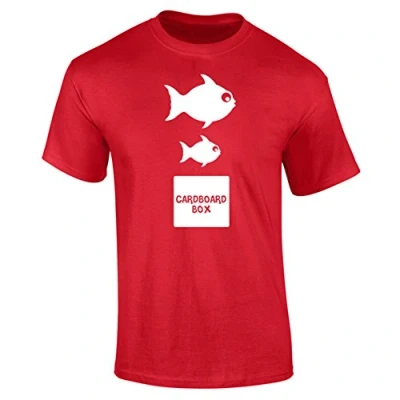 Image of Mens Big Fish Little Cardboard Box Funny T Shirt Red (M)