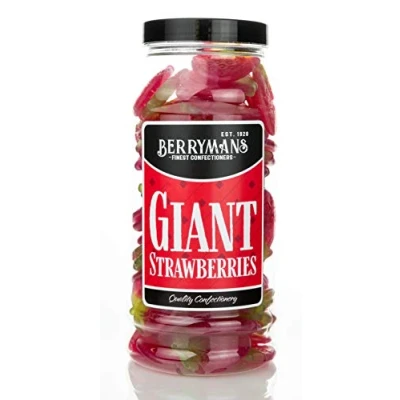 Image of Original Giant Strawberries Strawberry Sweets Retro Jelly Gift Jar by Berrymans Sweet Shop Classic Sweets, Traditional Taste.