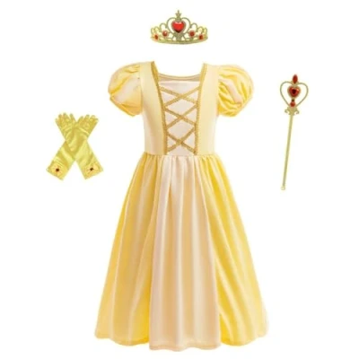 Image of Lito Angels Princess Belle Fancy Dress Up Clothes Costume with Accessories for Kids Girls Age 2 3 Years, Yellow (Tag Number 90)