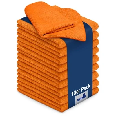 Image of wolk Microfibre Cloths Pack of 10 Size: 40 x cm Colour: Orange Material: Polyester/Polyamide Cloths, Cleaning Bathroom, Cake, Catering