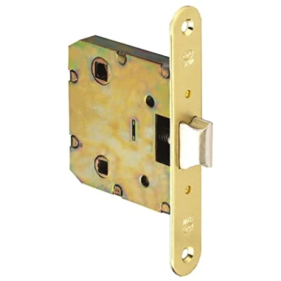 Image of Amig Unified Latch Model 2000 For Wooden Passage Doors to Bathrooms, Kitchens or Rooms Recessed Brass Plated Steel Closure Entry Size 50 mm Round Edge Front Screws included Gold finish