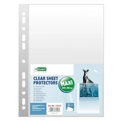 Image of D.RECT 25 Pieces Punched Pockets Plastic Sleeves Polly 120 µm/mic/Micron Thickness: 0.12 mm Wallets 238x304 mm, Crystal Clear
