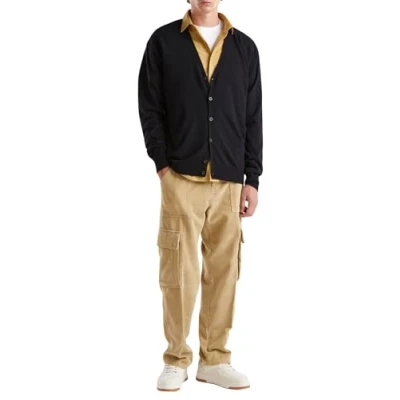 Image of United Colors of Benetton Men&#039;s Cardigan M/L 1002u601b Sweater, Black, XXL
