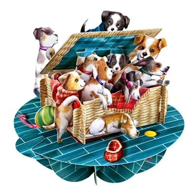 Image of SANTORO Pirouette, 3D Pop Up Greeting Card Puppies In A Basket Dog And Puppy Birthday For Her, Him, Kids, Daughter, Son New