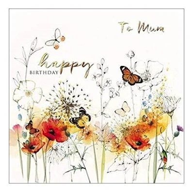 Image of Greeting Card (PH5298) Birthday Mum Poppies and Butterflies Peony Rose Range Flitter Foil Finish