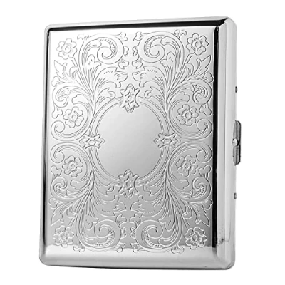 Image of Metal Carry Cigarette Case, Double Sided Spring Clip,Holds 10 100mm Cigarettes (Pattern Silver)