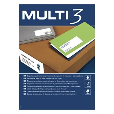 Image of Apli 100 Sheets 105 x 37 mm Straight Multifunction Adhesive Labels for Inkjet Laser and Copier