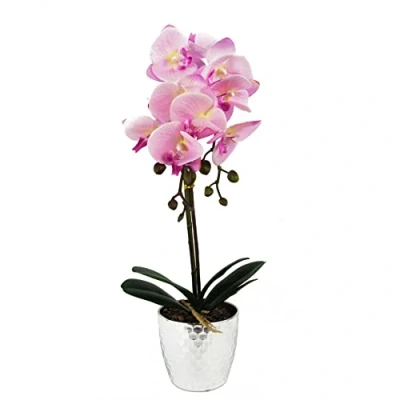 Image of Leaf Design UK Realistic Artificial Orchid Flower Display in Pot, Light Pink Silver, 50cm