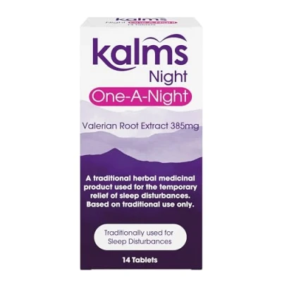 Image of Kalms Night One a 14 Tablets Traditional Herbal Medicinal Product Used for The Temporary Relief of Sleep disturbances. Tablet dose.