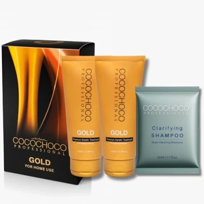 Image of Cocochoco Professional Gold Keratin Kit In Box Hair Treatment (200 Ml) And Cleansing Shampoo (50 Complex For Straightening All Types