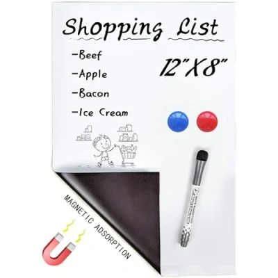 Image of 12inx8in Magnetic Dry Erase Whiteboard Sheet for Fridge A4 Size Planner，Reminder or to Do List Kitchen, Office, &amp; Shopping Bulletin Includes 2 Magnets 1 Marker