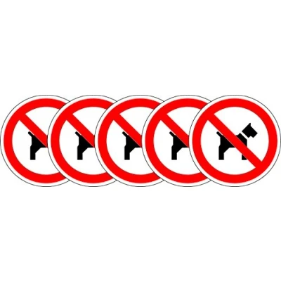 Image of ISO Safety Label Sign International No Dogs Symbol Self Adhesive Sticker 100mm Diameter (Pack of 5 Stickers)