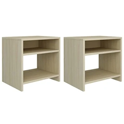 Image of vidaXL Bedside Cabinets Set of 2, Sonoma Oak Finish Engineered Wood Bedroom and Living Room Side Table with Open Compartment &amp; Shelf
