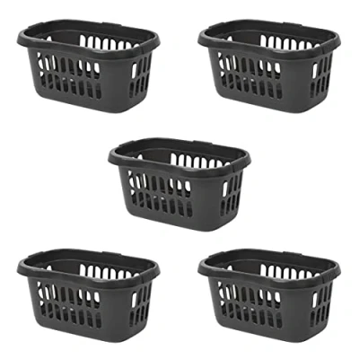 Image of Set of 5 60 Litre Midnight Dark Greyish Hipster Laundry Basket High Grade Plastic Washing Clothes Linen Storage Bin Tidy Household