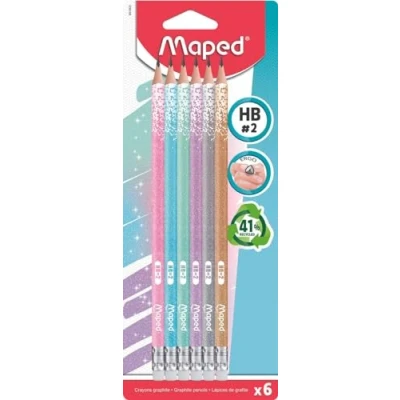 Image of Maped 6 x ergonomic three sided pencils Black&#039;PEPS with glitter barrel HB medium, 1 piece (6 pack)