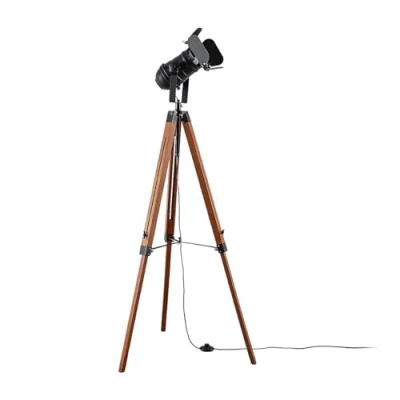 Image of Floor Lamp &#039;Hilma&#039; (Industrial Design) in Brown Made of Wood for e.g. Living Room &amp; Dining (1 Light Source, E27) from Lindby Standard