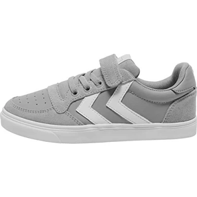 Image of hummel Unisex Slimmer Stadil Leather Low Jr Top Sneakers, Grey (Alloy 1100), 3.5 UK