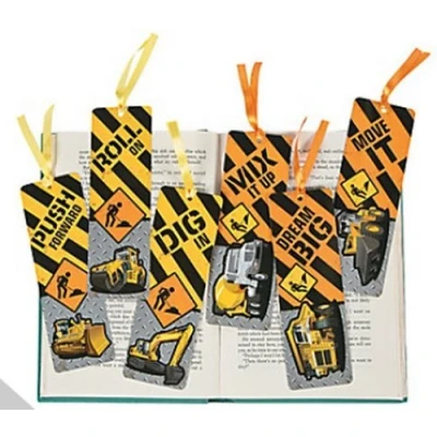 Image of Pack of 12 Construction Bookmarks Party Bag Fillers Stationery School Teacher Supplies