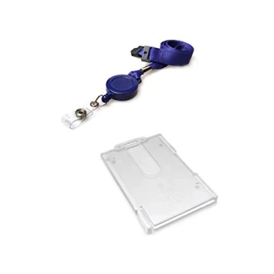 Image of ID Card It Lanyard Neck Strap with Safety Breakaway, Retractable Reel and Pass Badge Holder Enclosed for Work, Office, Security (Blue Vert Buddy)